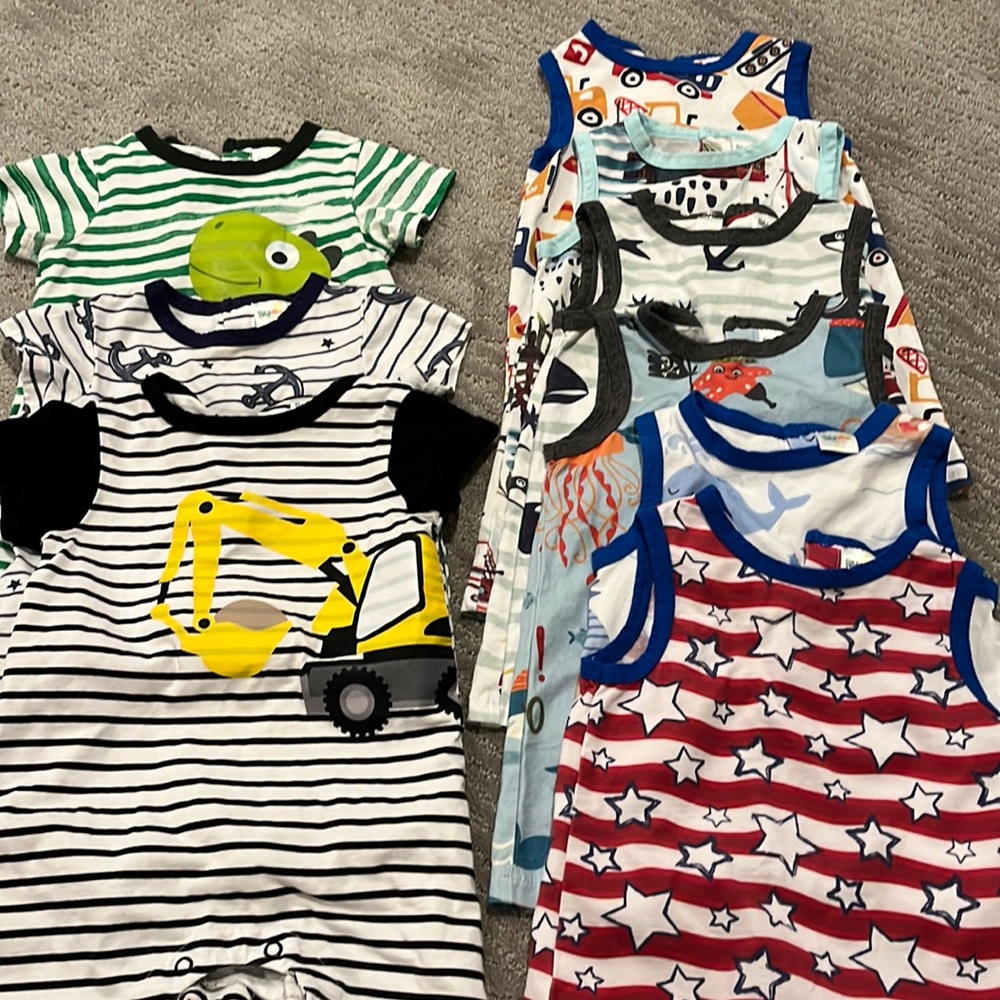 9 Adorable Baby Boy Rompers! Great condition!
